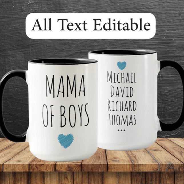 Caneca Mama of Boys Custom Names - Heartfelt Gift for Mom (Criador carregado)