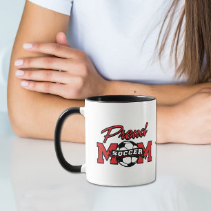 Caneca Mamã orgulhosa vermelha e preta do futebol