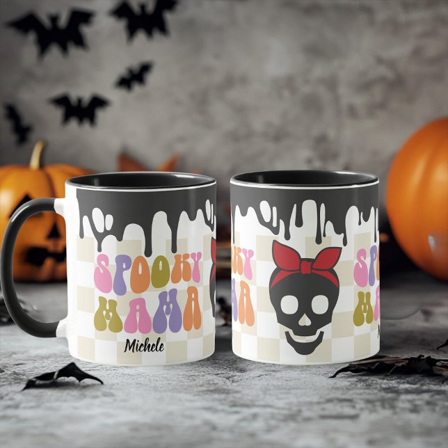 Caneca Mama Spooky Skull com bandana vermelha personaliza (Spooky MAMA Skull with red bandana personalized Mug)