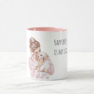 Caneca Mamãe Cachorrinho Creme Branco Rosa