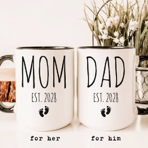 Caneca Mamãe e Papai   Revelação de Bebê com Letra Elegan