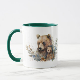 Caneca Mamãe Urso Marrom e Filhote