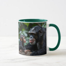 Caneca Maman chimpanzé observe tendrement son bébé.