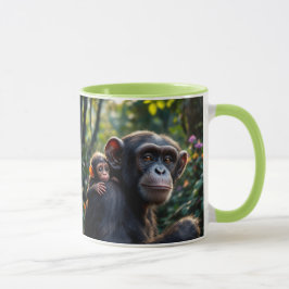 Caneca Maman chimpanzé promène son bébé.