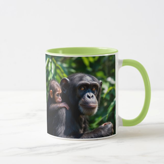 Caneca Maman chimpanzés promène son bébé. (Direita)