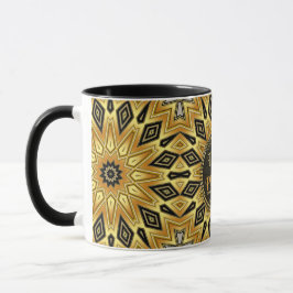 Caneca Mandala Art Déco Laranja Preto Amarelo