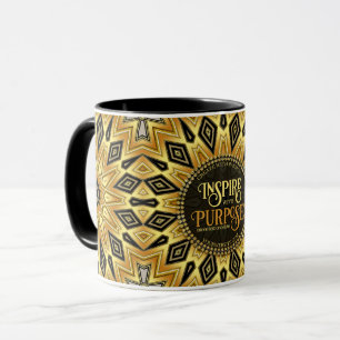 Caneca Mandala Art Déco Laranja Preto Amarelo