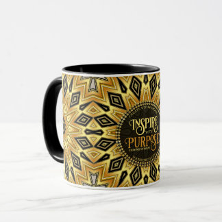 Caneca Mandala Art Déco Laranja Preto Amarelo