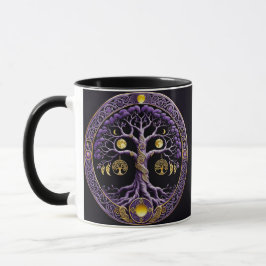 Caneca Mandalá da Árvore da Vida Roxo e Dourado