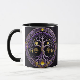 Caneca Mandalá da Árvore da Vida Roxo e Dourado