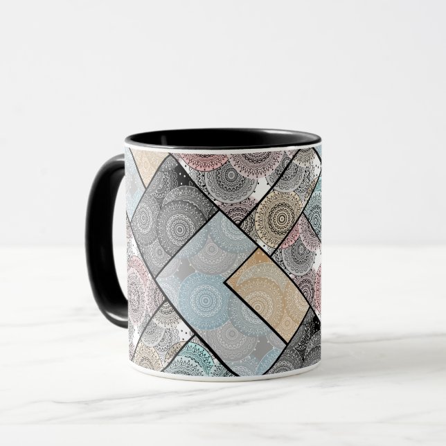 Caneca mandala de círculos de azulejos cerâmicos de colch (Frente Esquerda)