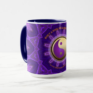 Caneca Mandala de Cura de Energia Rosa Dourado Roxo