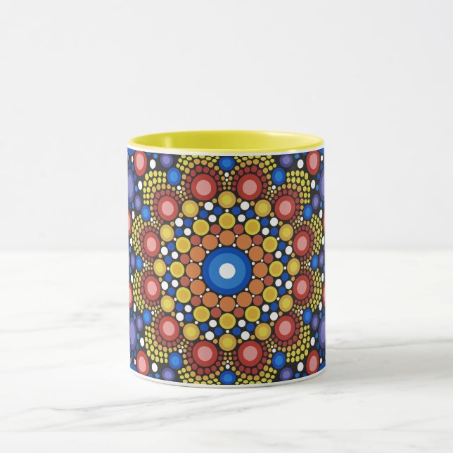 Caneca Mandala Dot Fractal Retro Hippie Trippy Dots Mug (Centro)