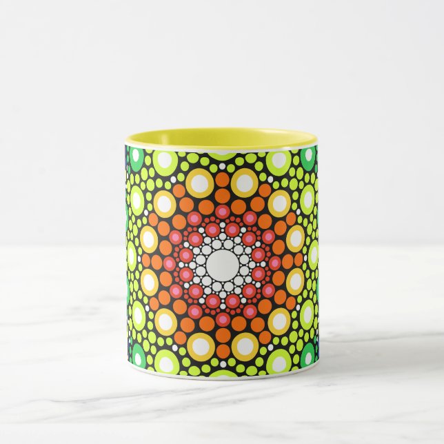 Caneca Mandala Dot Fractal Retro Hippie Trippy Dots Mug (Centro)