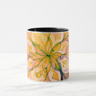 Caneca Mandala Floral Boho em Aquarela Amarela e Verde