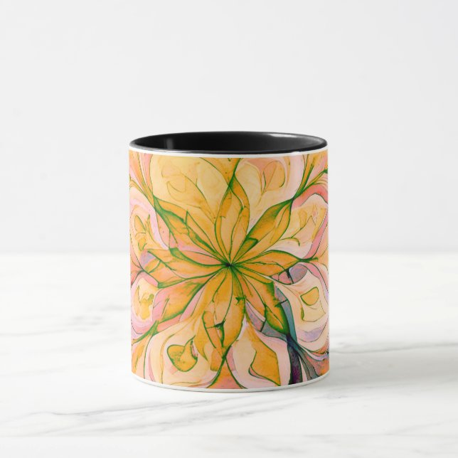 Caneca Mandala Floral Boho em Aquarela Amarela e Verde (Centro)