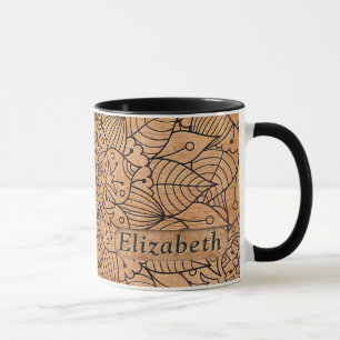 Caneca Mandala Floral de Madeira Escrita Personalizada