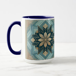 Caneca Mandala Floral Geométrica Azul – Verde-Azul