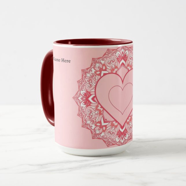 Caneca Mandalá Geométrico Chic Personalizado Coração (Frente Esquerda)