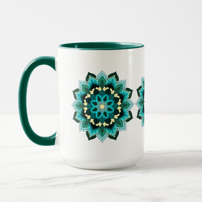 Caneca Mandala Padrão 02 em aqua (Esquerda)