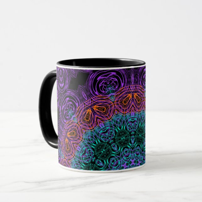 Caneca Mandala redonda caleidoscópio decoração ornamental (Frente Esquerda)