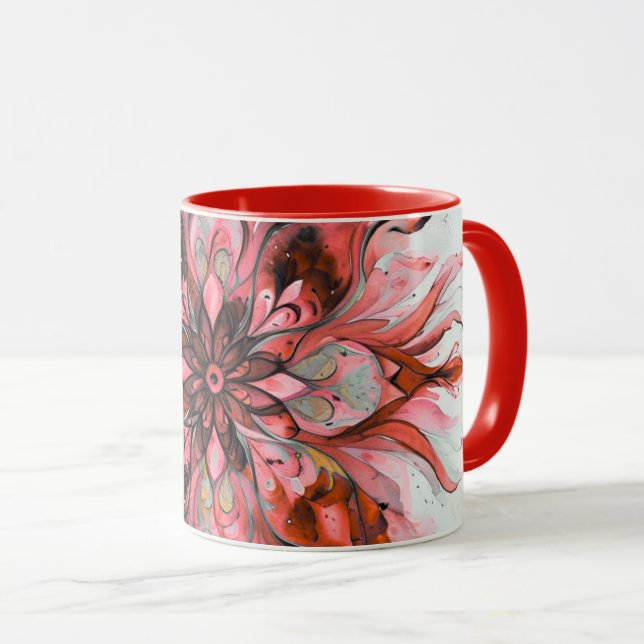 Caneca Mandalas Florais em Aquarela Vermelha (Frente Esquerda)