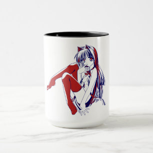 Caneca Manga Americano Neko Garota-Gato Kawaii Anime