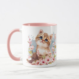 Caneca Manga Cute Kitten e Sakura Flores Cat Mãe Presente