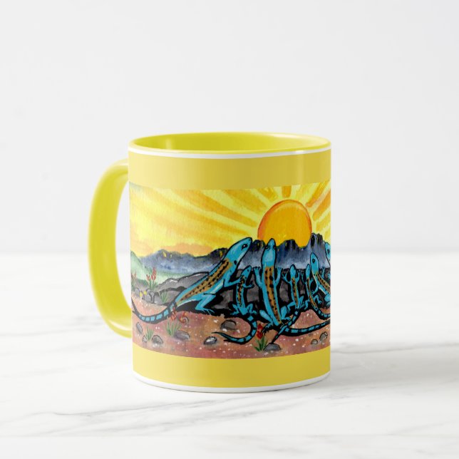 Caneca Mangueira Amarela Solarenga, Lagarto Azul Assistin (Frente Esquerda)