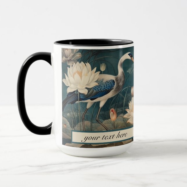 Caneca Manhã Pacífica Arte Botânica Zen Grou Azul (Esquerda)