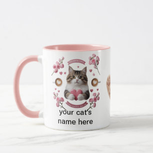 Caneca Manhã Pawsitiva - Mug Combo de Gato e Rosas