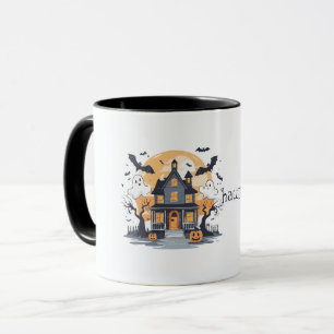 Caneca Mansão assombrada com morcegos e fantasmas