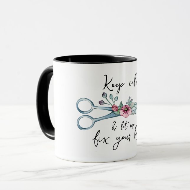 Caneca Mantenha a calma e deixe-me arrumar seu cabelo, Ca (Frente Esquerda)