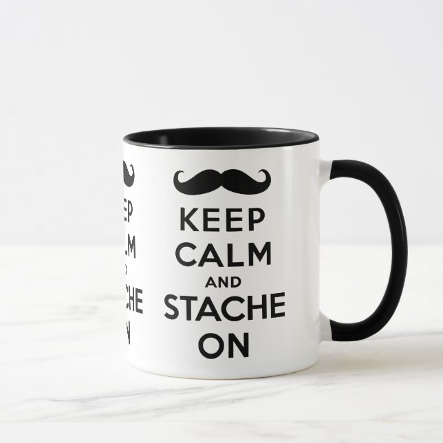 Caneca Mantenha a calma e o stache no preto (Direita)