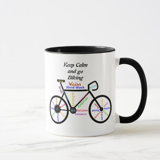 Caneca Mantenha-se calmo e faça bicicleta, com palavras m (Direita)