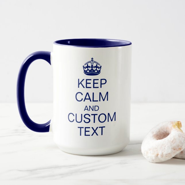 Caneca "Manter Calmo" & [Texto Personalizado] Coroa (Com Donut)