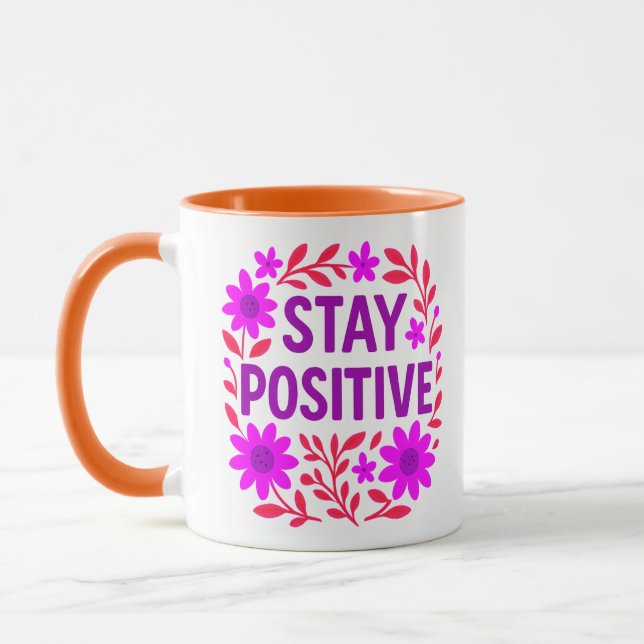 Caneca Manter Citação Motivacional Floral Positiva (Esquerda)