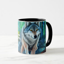 Caneca Mantra de sono pacífica com lobo-cinza na floresta