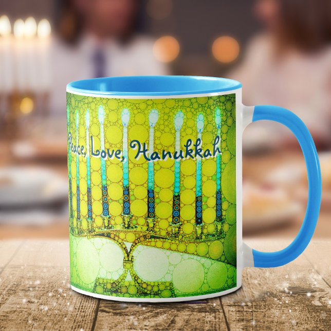 Caneca Manuscrito Moderno de Hanukkah Amor Paz Verde (Criador carregado)