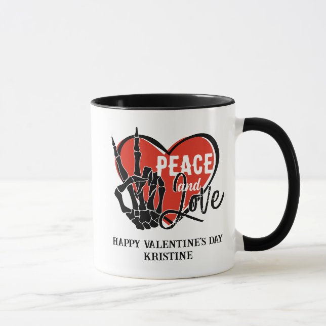 Caneca Mão de Esqueleto Moderna Personalizada Paz e Amor  (Direita)