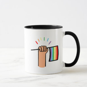 Caneca Mão Desenhada Ativando Sinalizador Arco-Íris
