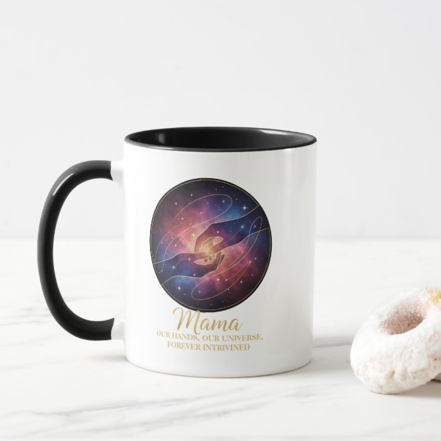Caneca Mãos da Mamãe Celestial Galáxia Universo (Com Donut)