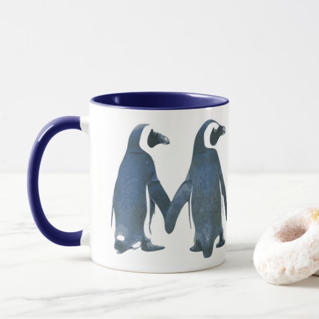 CANECA MÃOS DE SEGURANÇA DE CASAIS PENGUINS (Com Donut)
