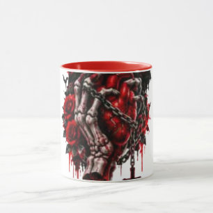 Caneca Mãos Esqueléticas Góticas Rosas Vermelhas Hallowee