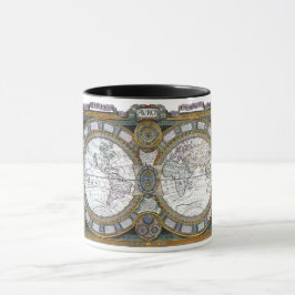 Caneca Mapa Antigo do Mundo por Claude Auguste Berey
