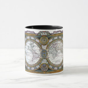 Caneca Mapa Antigo do Mundo por Claude Auguste Berey