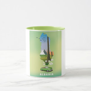 Caneca Mapa da Albânia - poster de viagens ilustrado