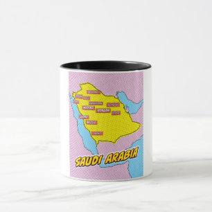 Caneca Mapa da Arábia Saudita ilustrado com Pop Art