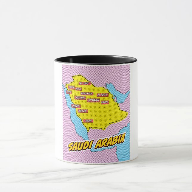 Caneca Mapa da Arábia Saudita ilustrado com Pop Art (Centro)