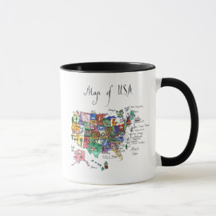 Caneca Mapa das atrações dos Estados Unidos da América